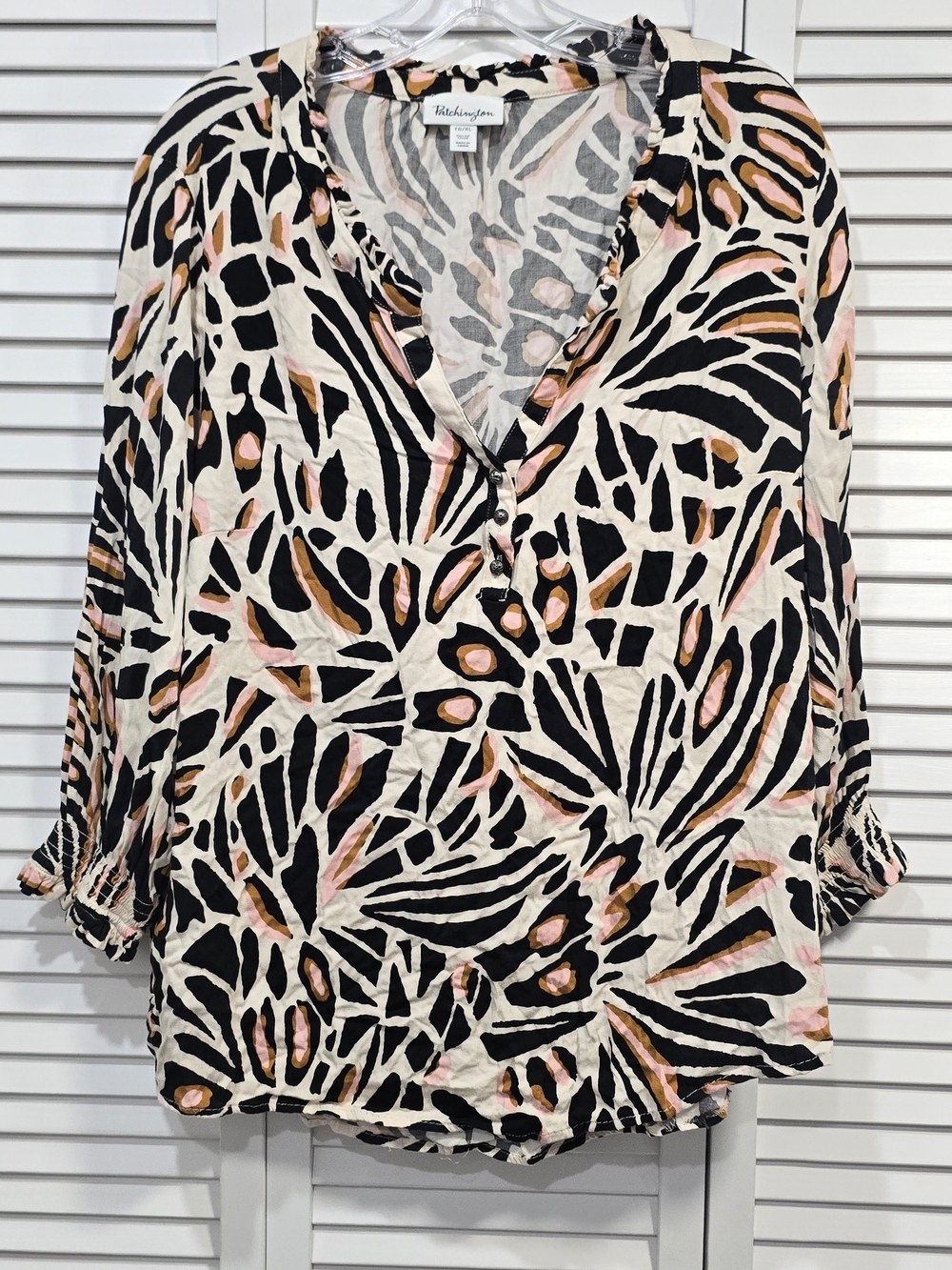 Patchington Cream, Black & Pink Abstract V-Neck Tunic